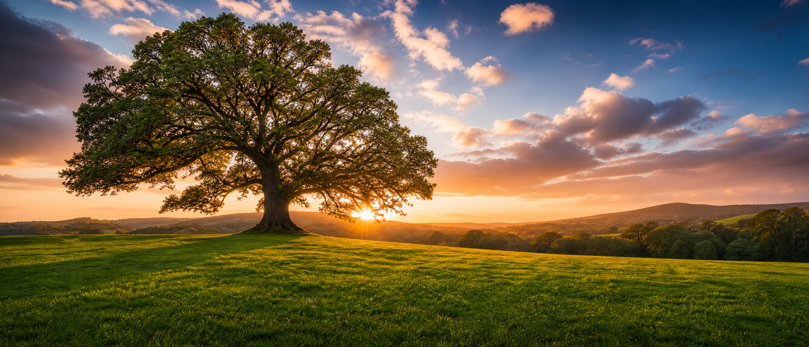 Beautiful English parkland with mature trees